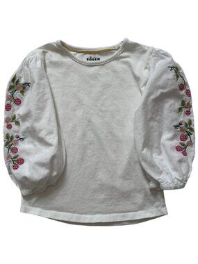 Mini Boden Girls Embroidered Raspberry Puff Sleeve Top Size 7/8